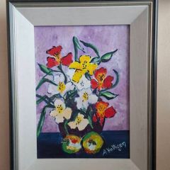 Lovely Original Oil Painting still life Flowers & Apples