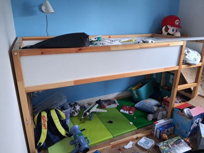 ikea kura kids bed with led lights, storage at end and mattresses