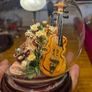 Vintage Globe with Country Meadow Flowers in a Fancy Show and Violin Decoration. Image 6