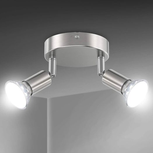 LED Ceiling Light Rotatable, 2 Way Round Plate LED Ceiling Spot Lights, 110mm (Including 2x4W GU10 LED Light Bulbs, 450LM, Cool White) LED Ceiling Lamp for Kitchen, Living Room  Matt Nickel