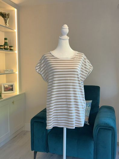 Ladies Short Sleeved Cream & Beige Stripped Tee Shirt from F&F