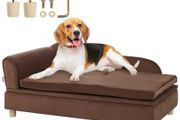 Large Pet sofa dog bed Dog Couch for Large-Sized Dogs and Cats, Soft Velvety Dog Sofa Bed, 110 lbs Loading Cat Sofa, Grey