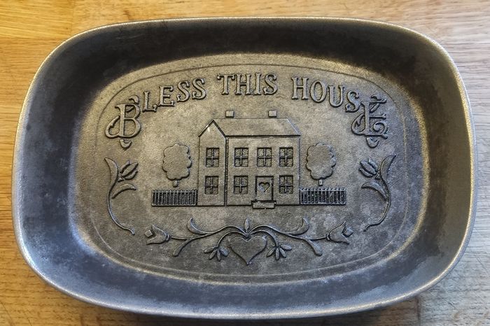 Vintage Wilton Pewter Bless This House Tray Dish Bread Plate - Mount Joy PA Mark