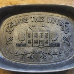 Vintage Wilton Pewter Bless This House Tray Dish Bread Plate - Mount Joy PA Mark