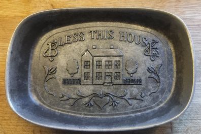 Vintage Wilton Pewter Bless This House Tray Dish Bread Plate - Mount Joy PA Mark