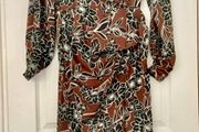 F&amp;F Brown Faux Wrap Dress with Black Flowers- Size 10