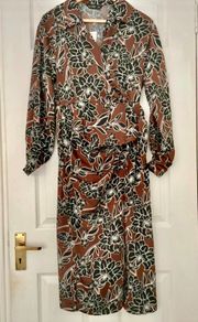 F&F Brown Faux Wrap Dress with Black Flowers- Size 10