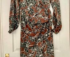 F&F Brown Faux Wrap Dress with Black Flowers- Size 10