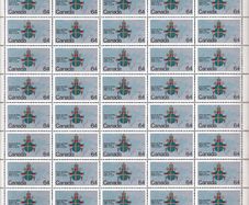 1984 Canada Visit of Pope John Paul II from 9-12 September 1984 showing Coat of Arms of Pope John Paul II Commemorative Stamp Sheet of 50 Mint Never Hinged (MNH)