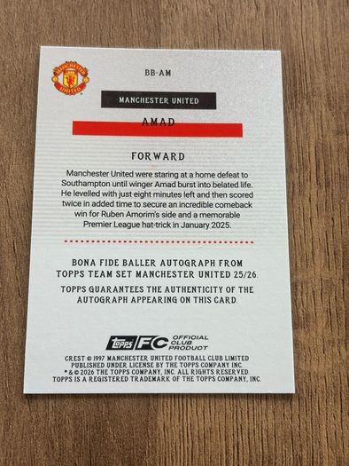 Topps 2026 Amad Bona Fide Auto 2/10 Black Manchester United