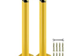 Safety Bollard, 42 Inch Height Bollard Post, 4.5 Inch Diameter Steel Pipe Safety Bollard Post, Yellow Steel Bollard, Steel Safety Bollard with 8 Anchor Bolts