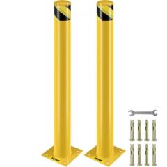 Safety Bollard, 42 Inch Height Bollard Post, 4.5 Inch Diameter Steel Pipe Safety Bollard Post, Yellow Steel Bollard, Steel Safety Bollard with 8 Anchor Bolts