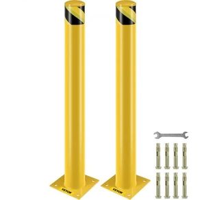 Safety Bollard, 42 Inch Height Bollard Post, 4.5 Inch Diameter Steel Pipe Safety Bollard Post, Yellow Steel Bollard, Steel Safety Bollard with 8 Anchor Bolts