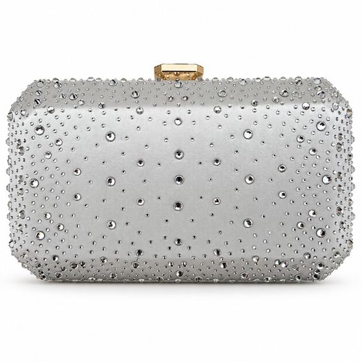 Silver Satin Rhinestone Clutch Bag Wedding or Party