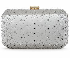 Silver Satin Rhinestone Clutch Bag Wedding or Party