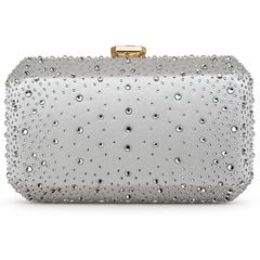 Silver Satin Rhinestone Clutch Bag Wedding or Party