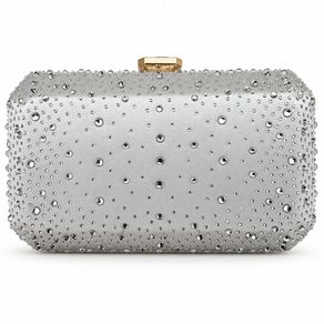 Silver Satin Rhinestone Clutch Bag Wedding or Party