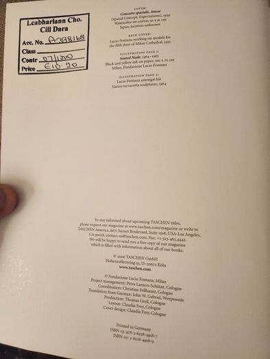 Fontana. Lucio Fontana Basic Art By Barbara  Hess. First Edition  Paperback In Good Condition.37.