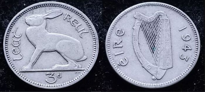 [#871] - Ireland 1943 | Irish 3d | 3 Pence | Hare | KM.12
