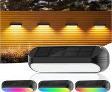Solar Lights Outdoor, 4 Pack Garden Solar Fence Lights with Warm White and Multi-Colour Changing Modes, Waterproof Garden Ornaments Outdoor for Fence Stairs Step Terraces Deck Yard Patio