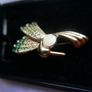 Vintage Monet Gold Plate Crystal Jelly Belly Hummingbird Brooch and Box Image 2