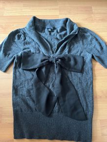 Brand new Tommy Hilfiger grey wool jumper black silk bow