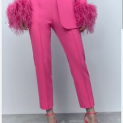 Zara Minimalist High Waist Trousers Pink XS -Brand New