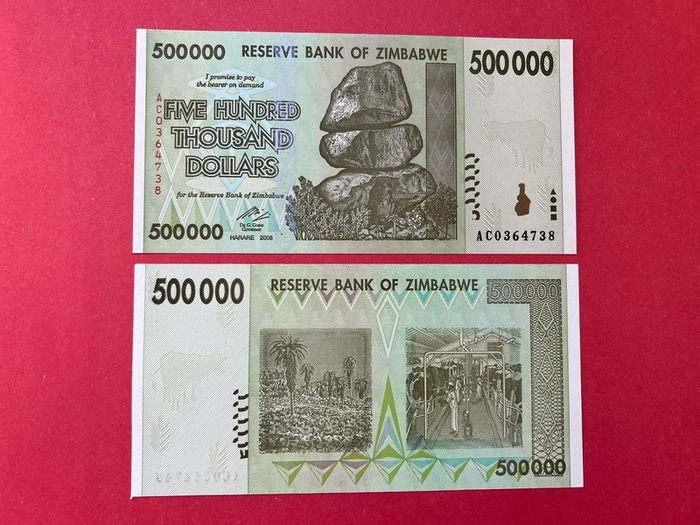 Zimbabwe  500 Thousand  Dollars .VERIFIED  UNDER UV LIGHT  2008 Pick  76b  Horizontal Lined Paper Scarce ( Uncirculated )