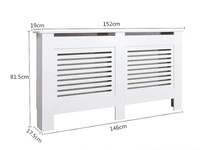 Radiator Cover, Cabinet MDF Horizontal Modern Design White Decorative for Living Room Bedroom L(152cm)