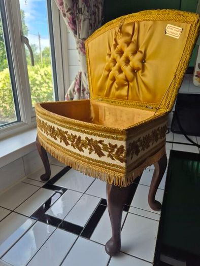Vintage MidCentury 1950s Tapestry sewing box foorstool