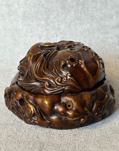 Vintage Chinese Fox And Plum Incense Burner - Patinated Bronze, Signed