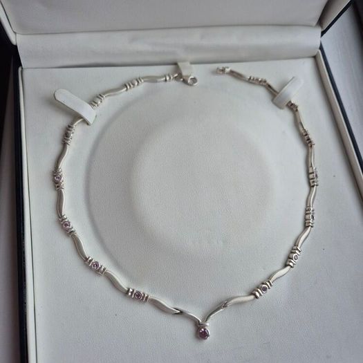 Colier sterling silver with stones pink very good condition