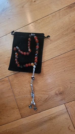 Semi-precious Brown Onyx Agate Prayer Beads with Silver Accents x33