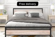 5ft King Bed Frame with Wooden Headboard,Heavy Duty Metal Platform Bed Frame King Bed Base No Box Spring Needed,Metal Slats Support Underbed Storage Space,OAK,150x200cm