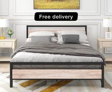 5ft King Bed Frame with Wooden Headboard,Heavy Duty Metal Platform Bed Frame King Bed Base No Box Spring Needed,Metal Slats Support Underbed Storage Space,OAK,150x200cm
