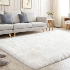 White Fluffy Rug for Bedroom, Large Anti Slip Carpet, Machine Washable Soft Thick Pile Area Rugs for Living Room Kids Bedroom Nursery White