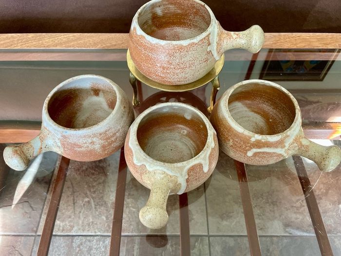 Rare Youghal Irish Studio Pottery Soup Bowls with Handles Japandi