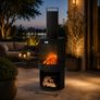 Tall Outdoor Garden Fireplace with Chimney and Poker Black Steel Image 2