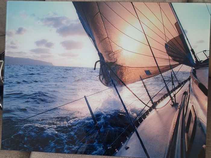 Large Glass Ocean Sailing Wall Art  Sunset Yacht Print 80cm x 60cm