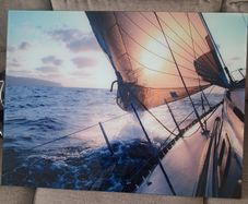 Large Glass Ocean Sailing Wall Art  Sunset Yacht Print 80cm x 60cm