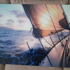 Large Glass Ocean Sailing Wall Art  Sunset Yacht Print 80cm x 60cm