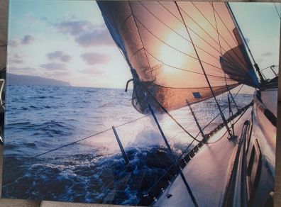 Large Glass Ocean Sailing Wall Art  Sunset Yacht Print 80cm x 60cm