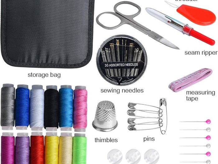 DIY Sewing Supplies with Sewing Accessories, Portable Mini Sewing Kit for Beginner, Traveller and Emergency Clothing Fixes, with Premium Black Carrying Case