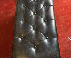 Storage Bench Brown Faux Leather, button-tufted