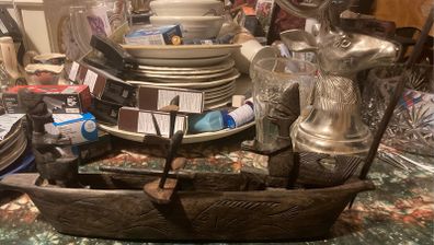 African hand craved fishing boat free postage