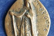Antique Large 2" Catholic St. Brigitte Religious Pendant