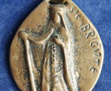 Antique Large 2" Catholic St. Brigitte Religious Pendant