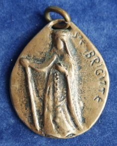 Antique Large 2" Catholic St. Brigitte Religious Pendant
