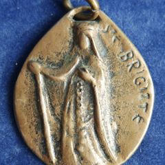 Antique Large 2" Catholic St. Brigitte Religious Pendant