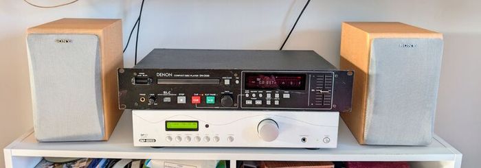 denon cd player, amplifier and speakers